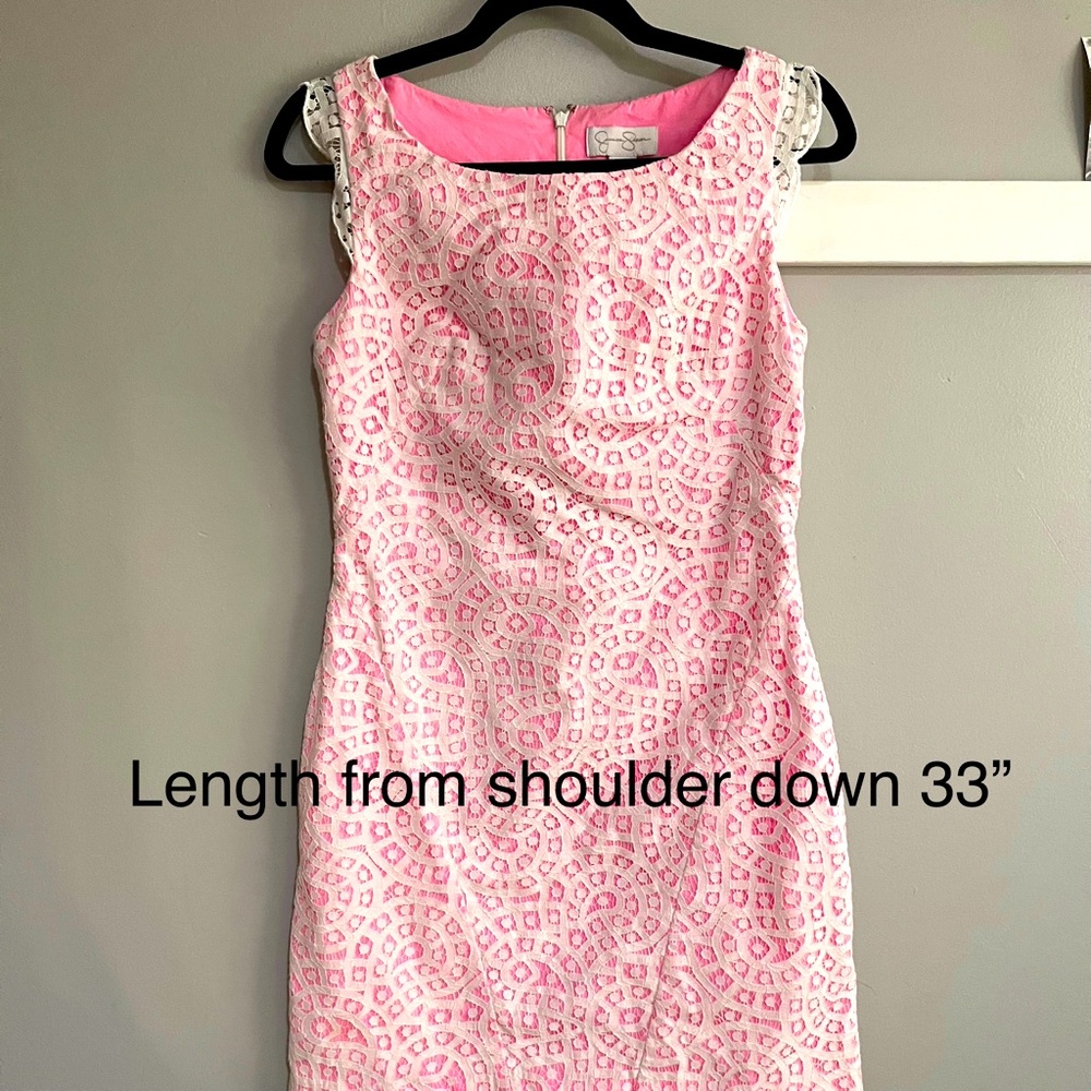 Pre Owned Jessica Simpson Paisley Eyelet Hot pink Midi Dress Size 6